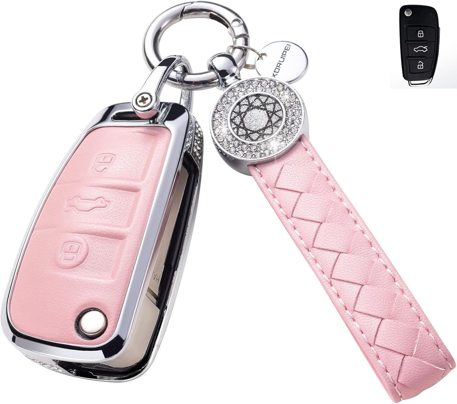 Key Fob Cover For AUDI A3 Metal-Diamond, Pink