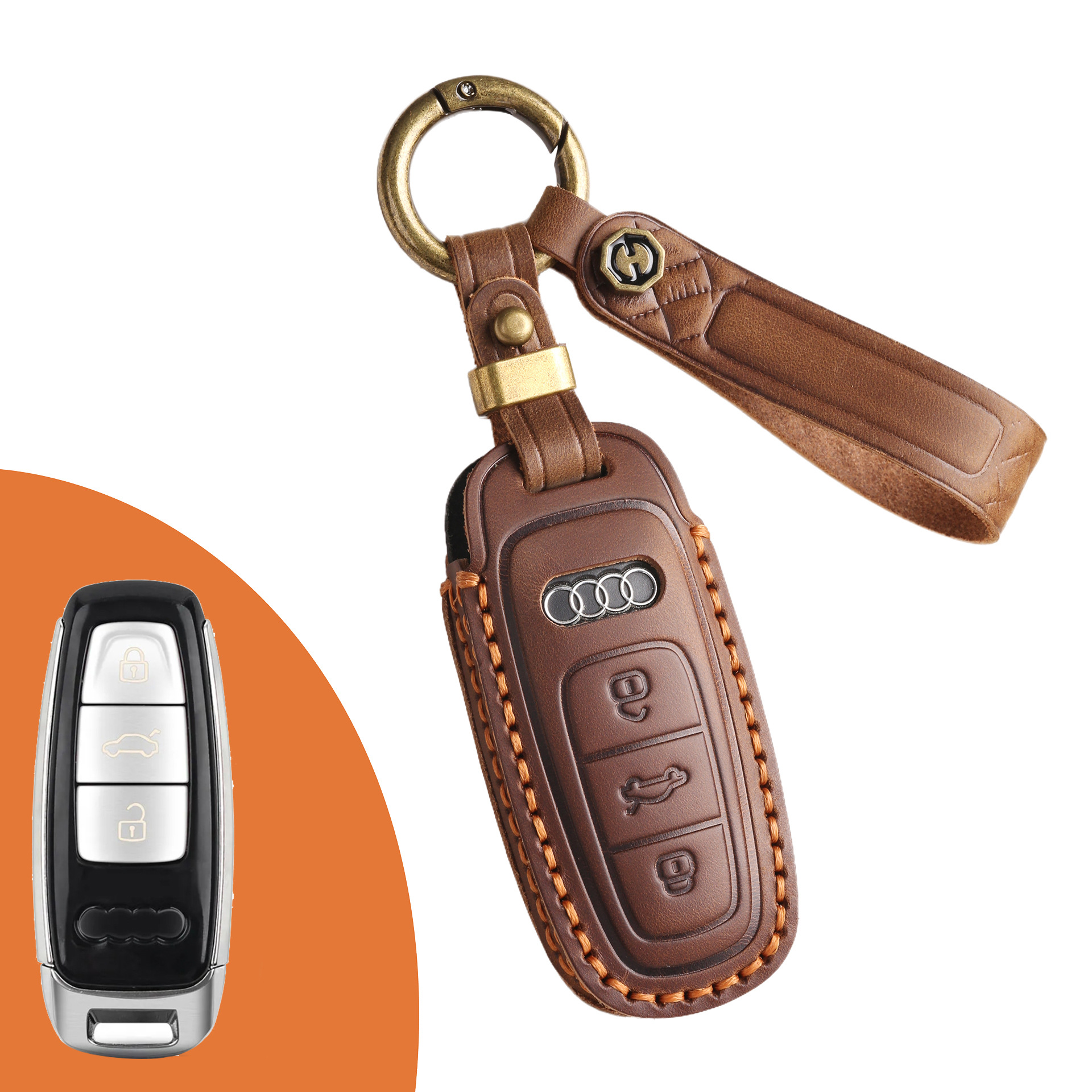 Key Fob Cover For Audi Q8,Crazy Horse Leather