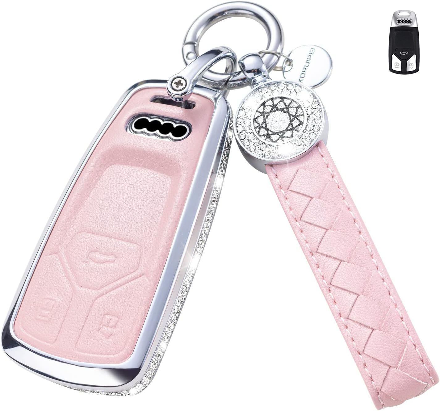 Key Fob Cover For AUDI A6 Metal-Diamond, Pink