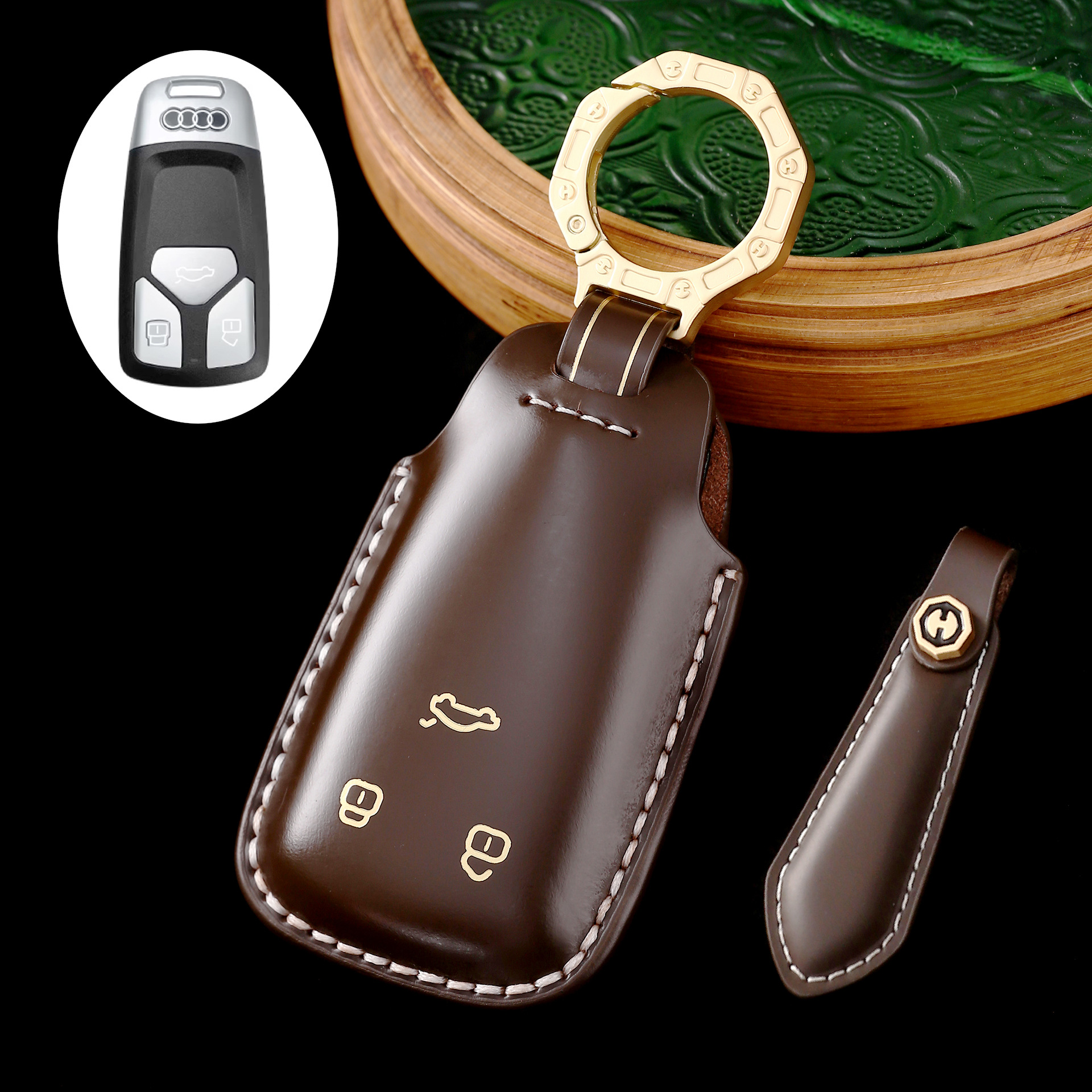 Key Fob Cover For Audi A6,Cordovan Leather