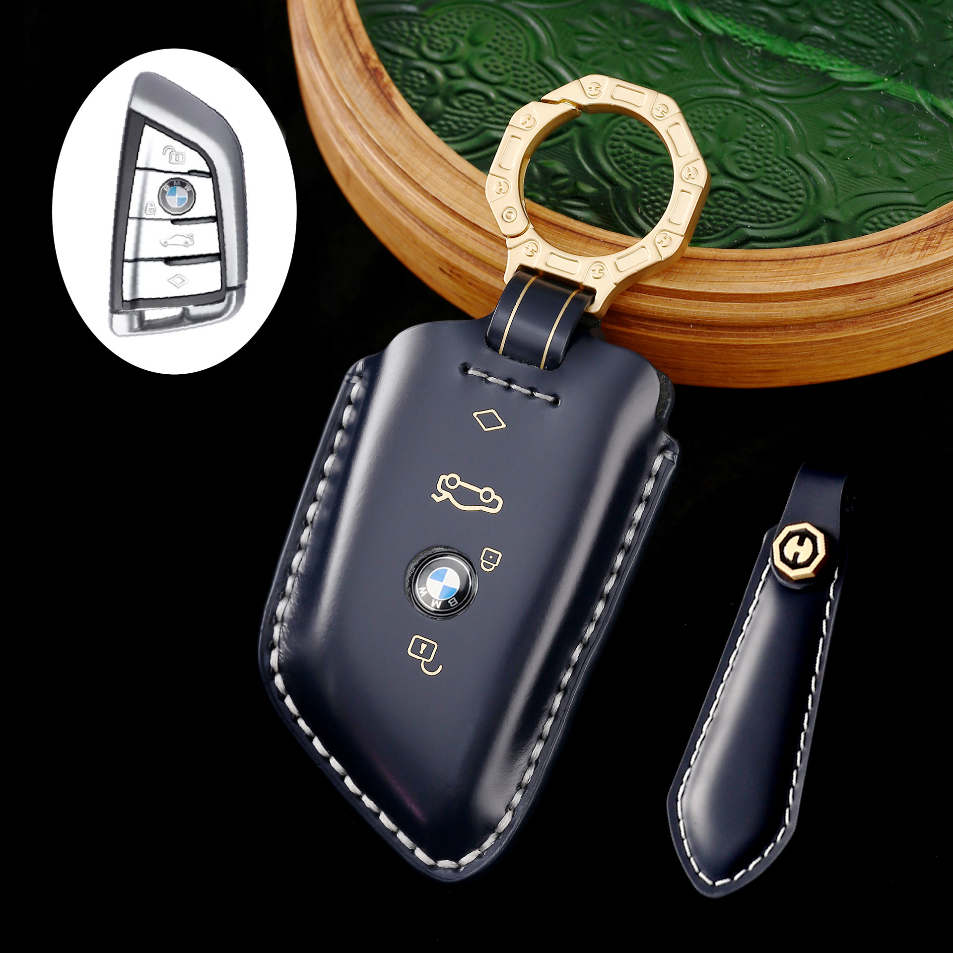 Key Fob Cover For BMW 3,Cordovan Leather