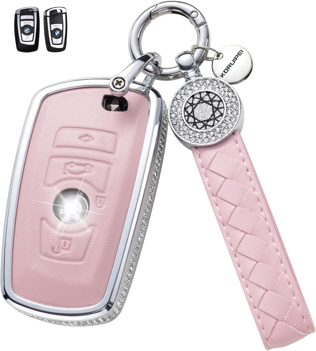 Key Fob Cover For BMW 3 Metal-Diamond, Pink