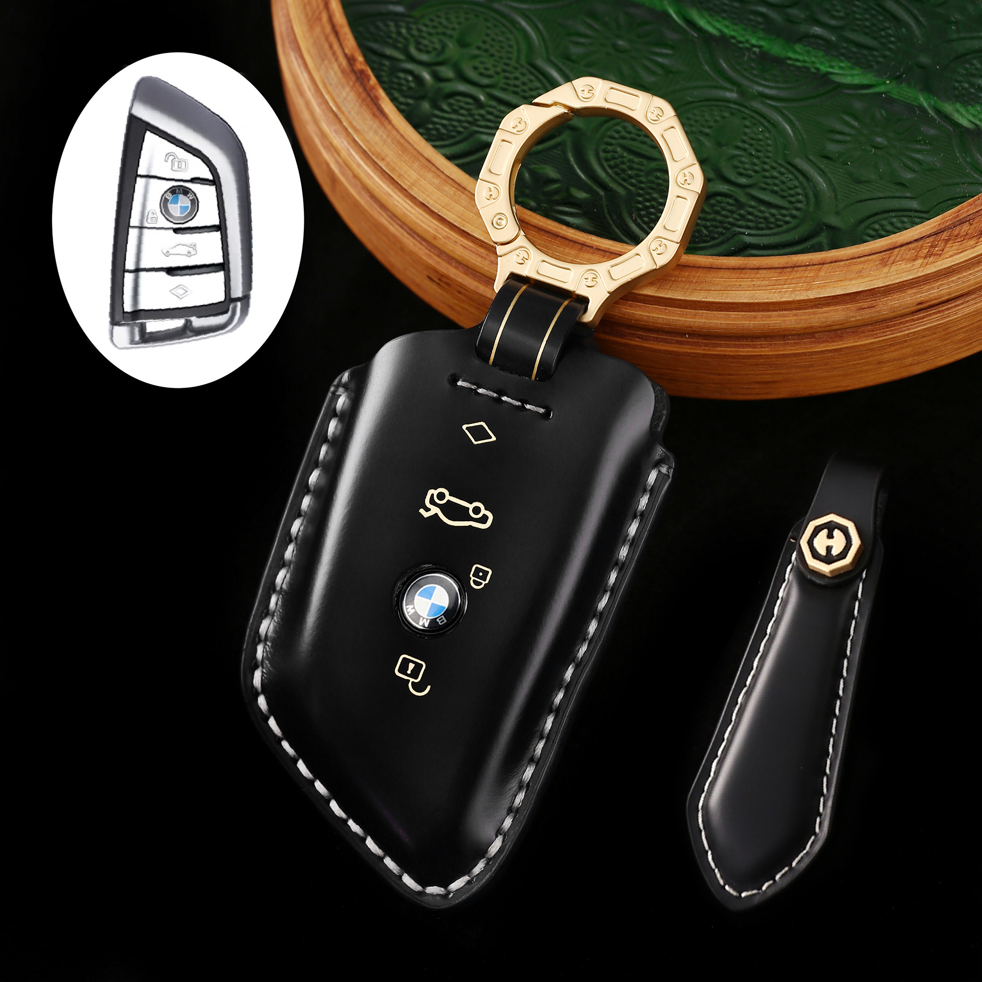 Key Fob Cover For BMW 3,Cordovan Leather