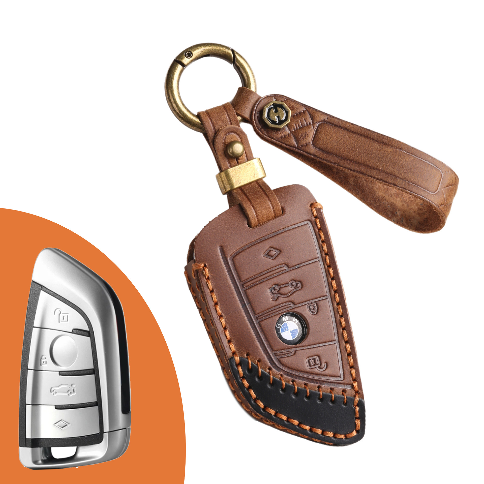 Key Fob Cover For BMW 3,Crazy Horse Leather