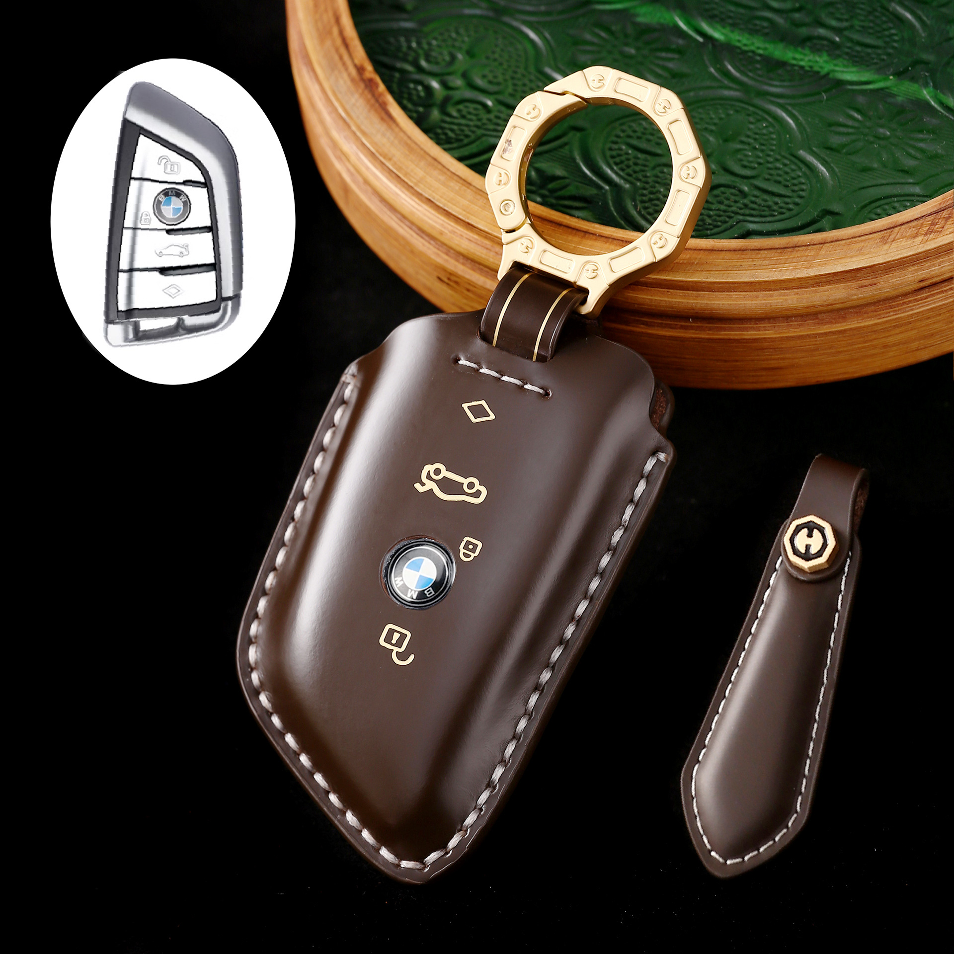 Key Fob Cover For BMW 3,Cordovan Leather