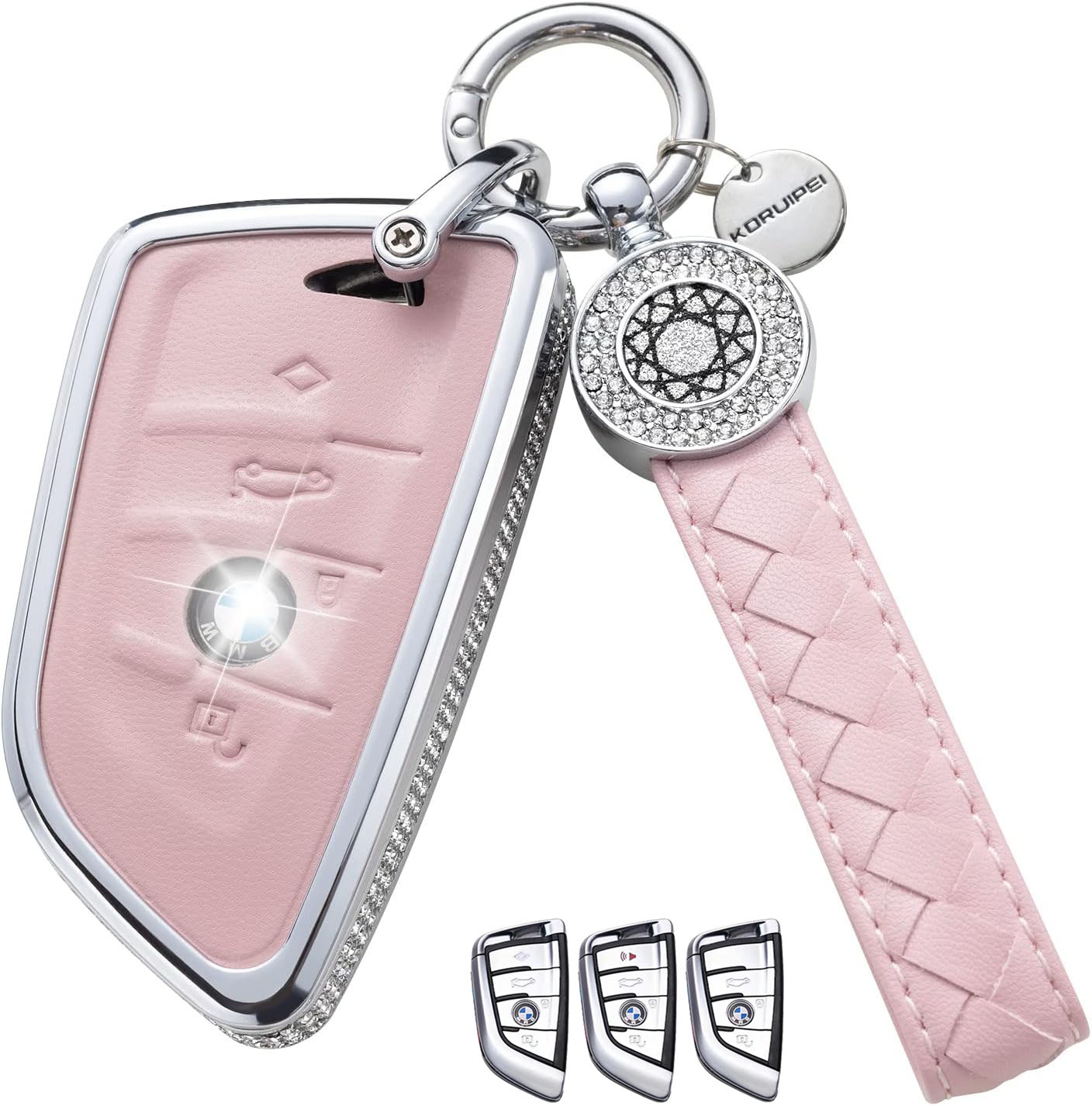 Key Fob Cover For BMW  Metal-Diamond, Pink