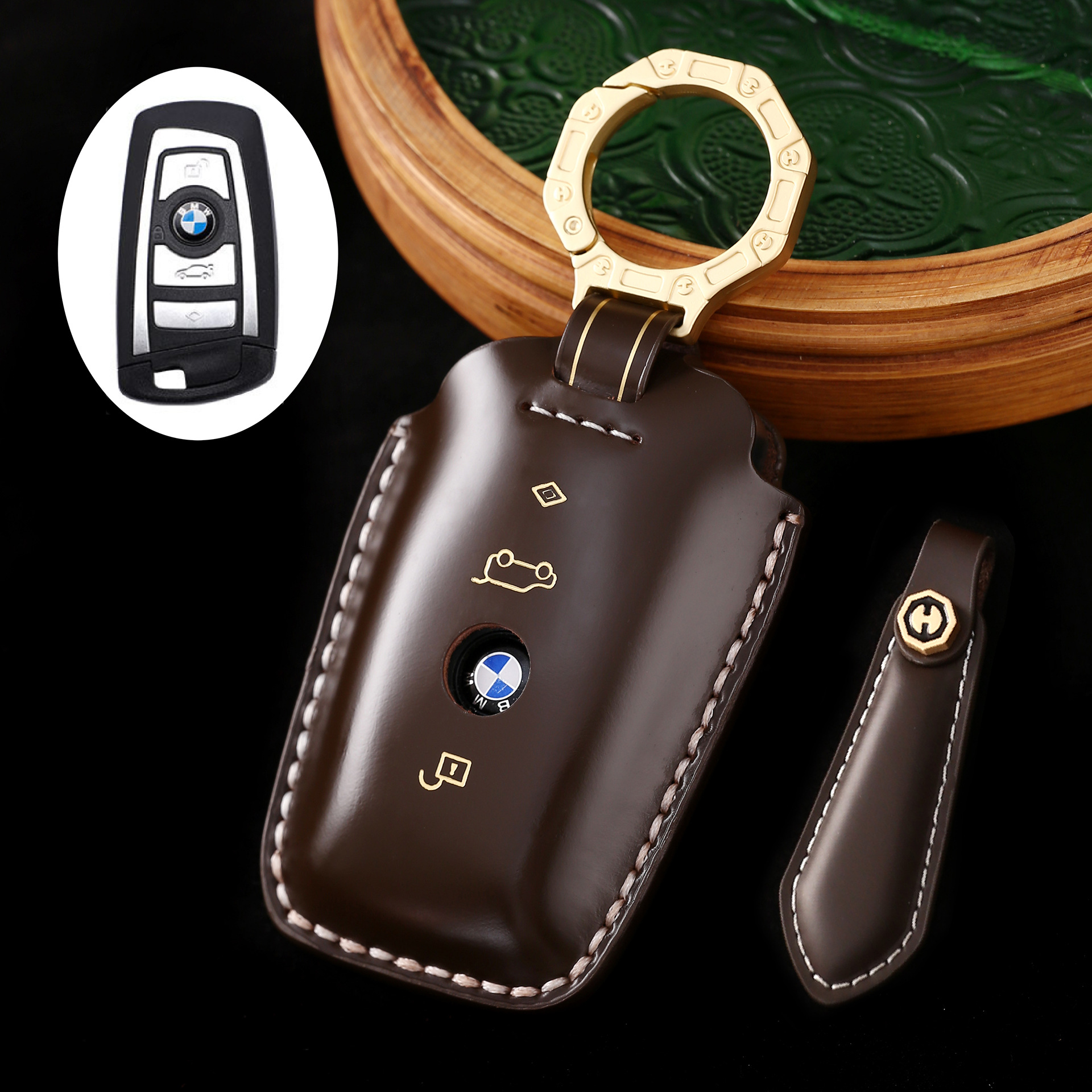 Key Fob Cover For BMW,Cordovan Leather
