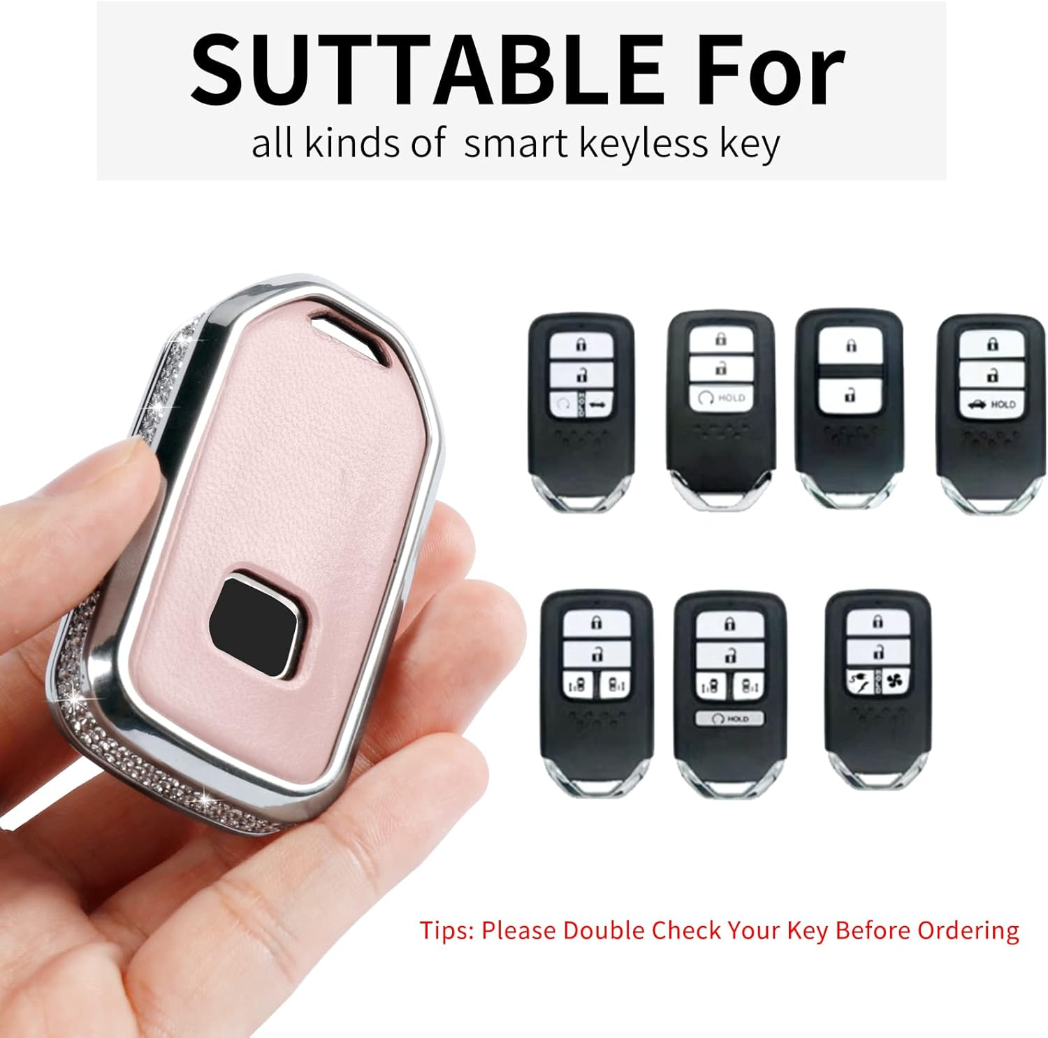 Key Fob Cover For Honda  Metal-Diamond, Pink