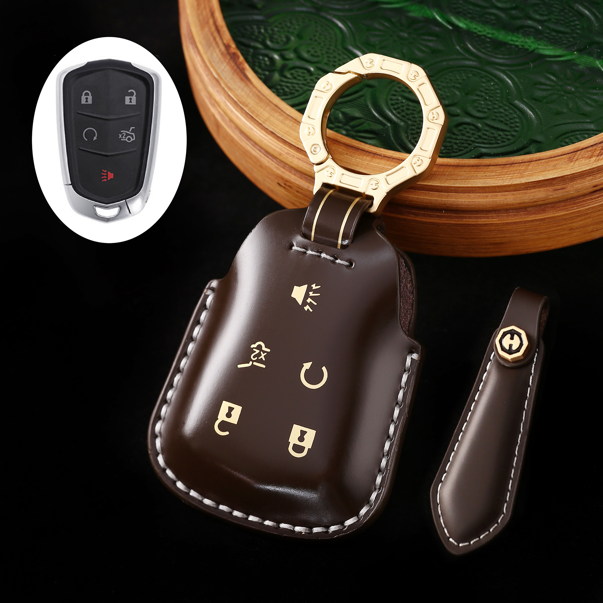 Key Fob Cover For Cadillac ATS,Cordovan Leather