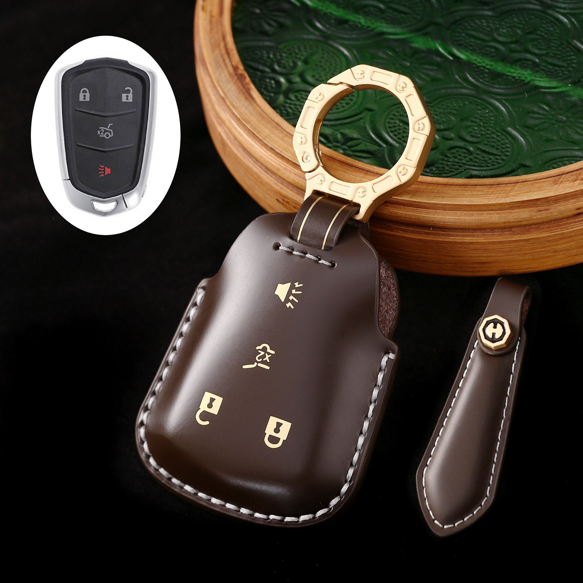 Key Fob Cover For Cadillac ATS,Cordovan Leather