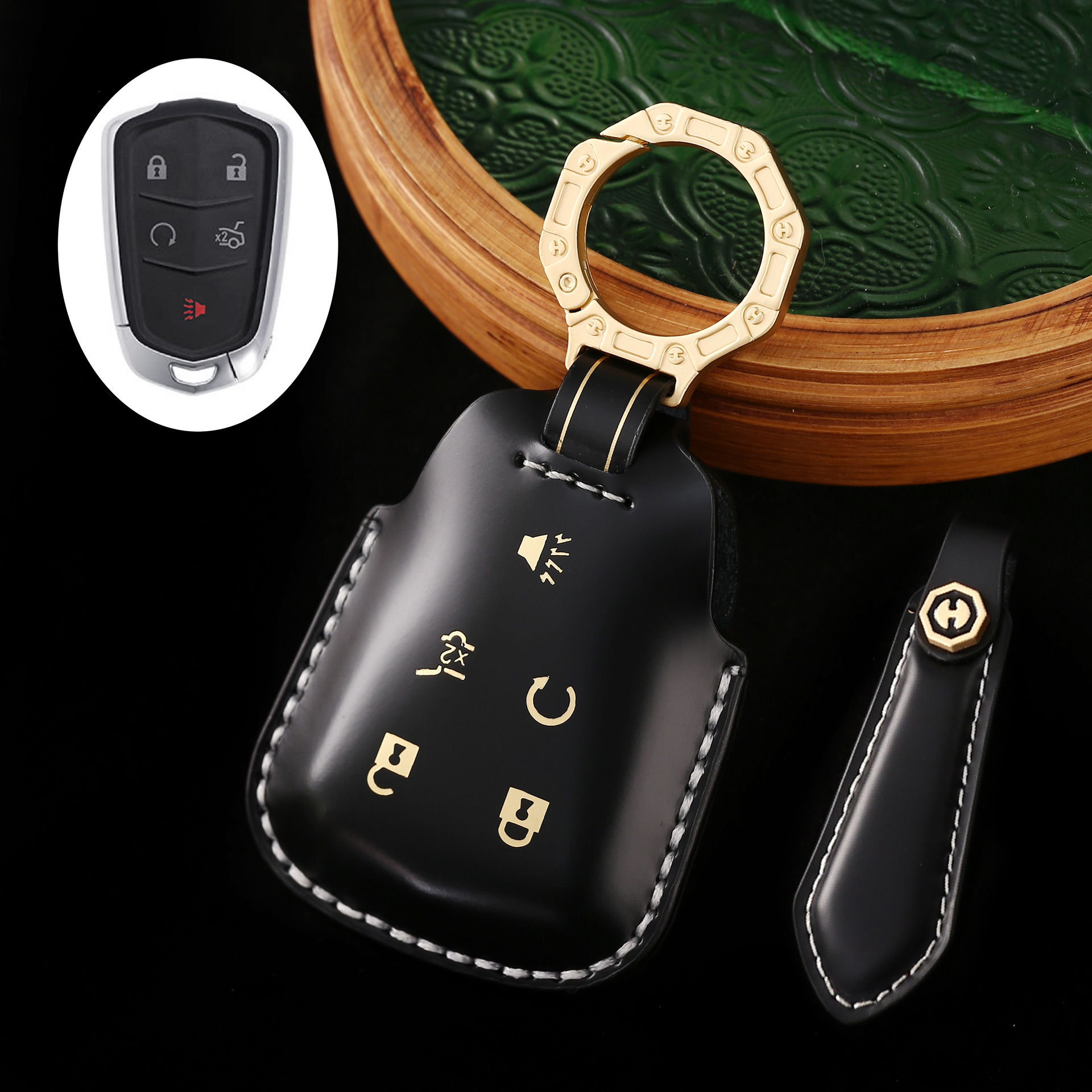 Key Fob Cover For Cadillac ATS,Cordovan Leather