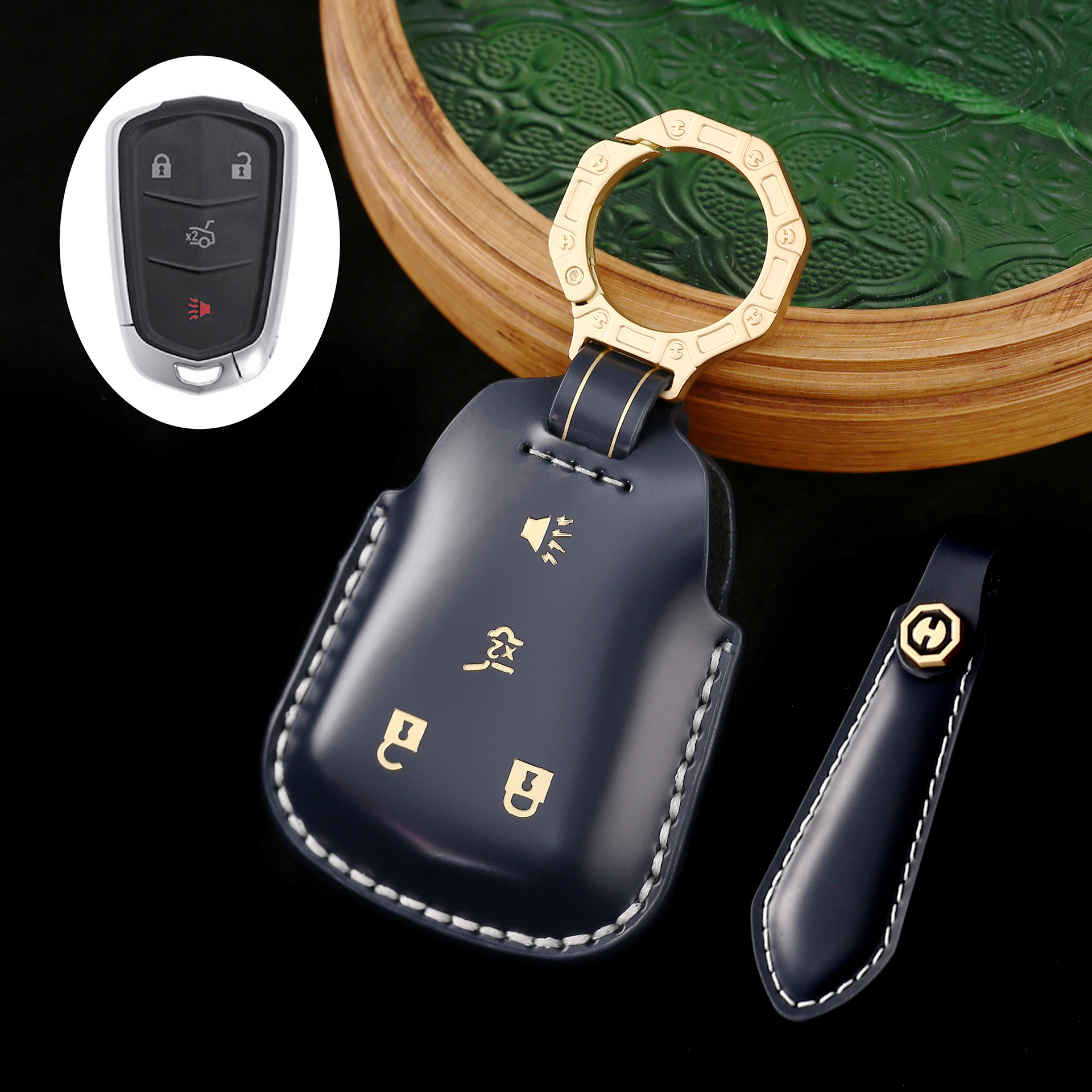 Key Fob Cover For Cadillac ATS,Cordovan Leather