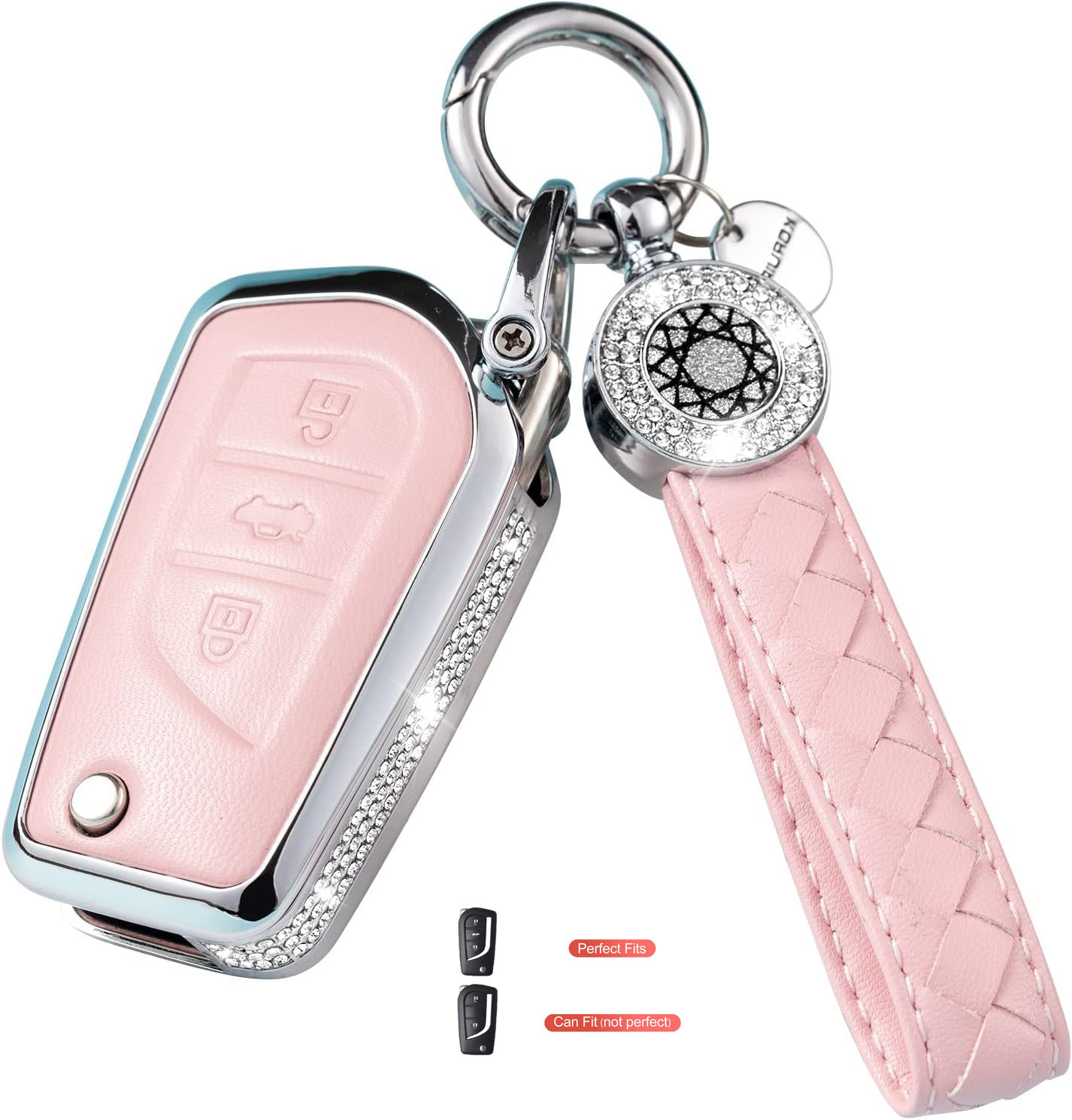 Key Fob Cover For TOYOTA RAV4 Metal-Diamond, Pink