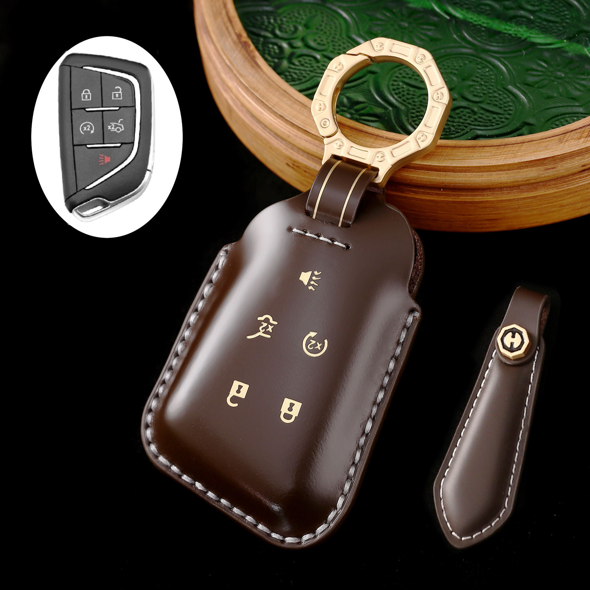 Key Fob Cover For Cadillac,Cordovan Leather