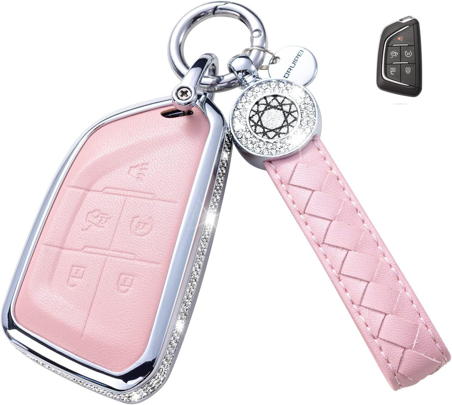 Key Fob Cover For Cadillac 5 Metal-Diamond, Pink
