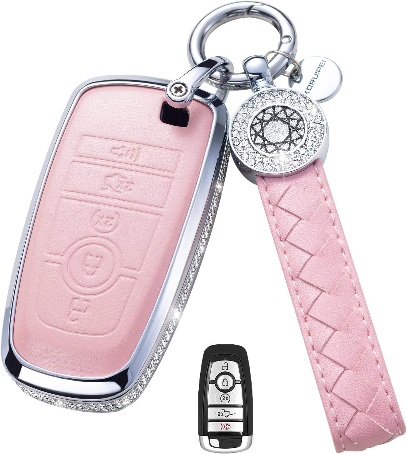 Key Fob Cover For Ford 5 Metal-Diamond, Pink