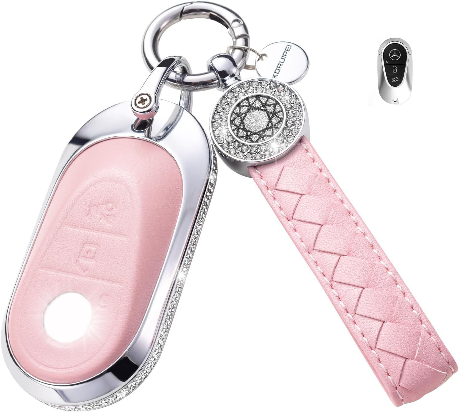 Key Fob Cover For BENZ Metal-Diamond, Pink