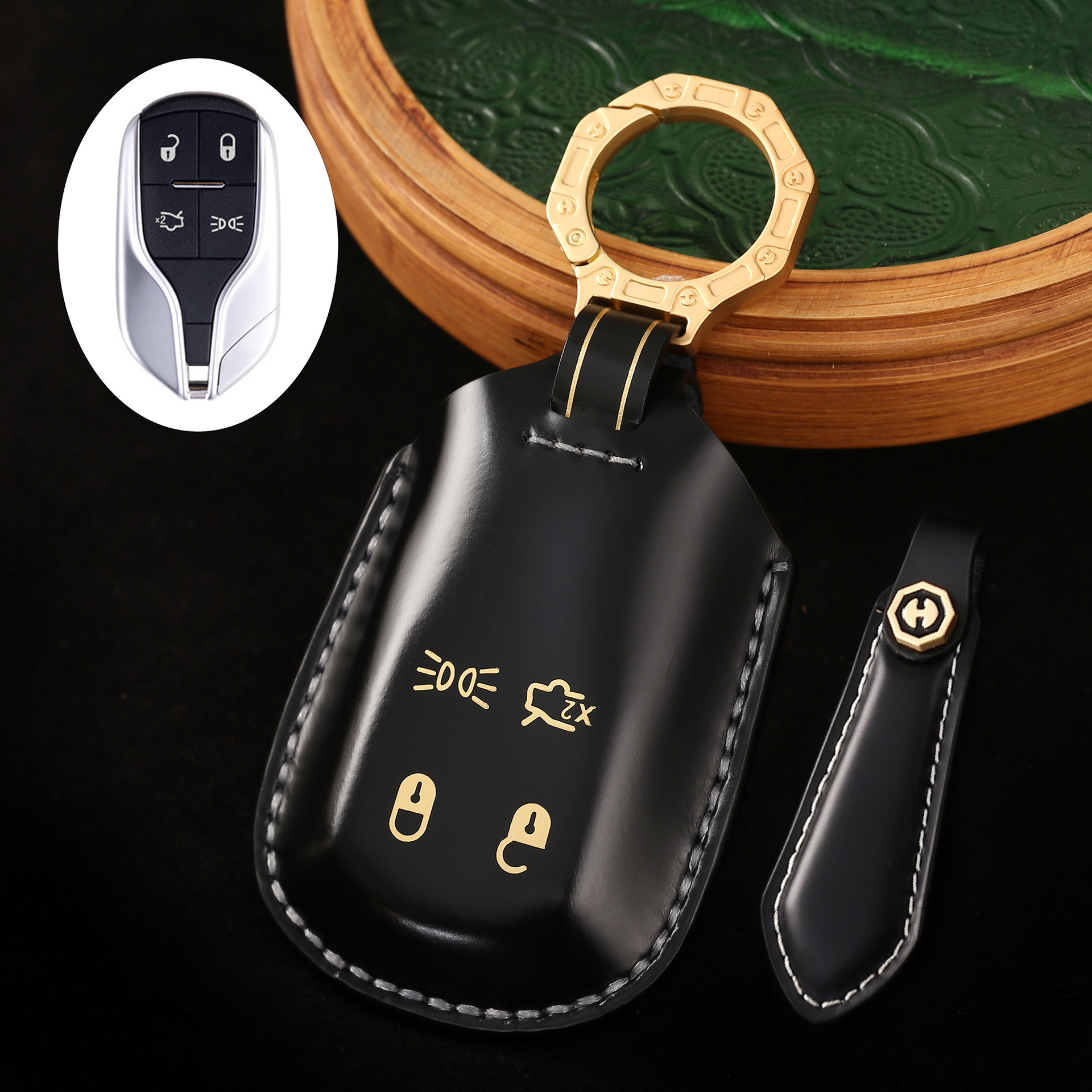 Key Fob Cover For Maserati,Cordovan Leather