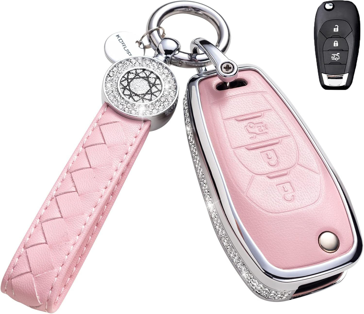 Key Fob Cover For Chevy Corvette Metal-Diamond, Pink