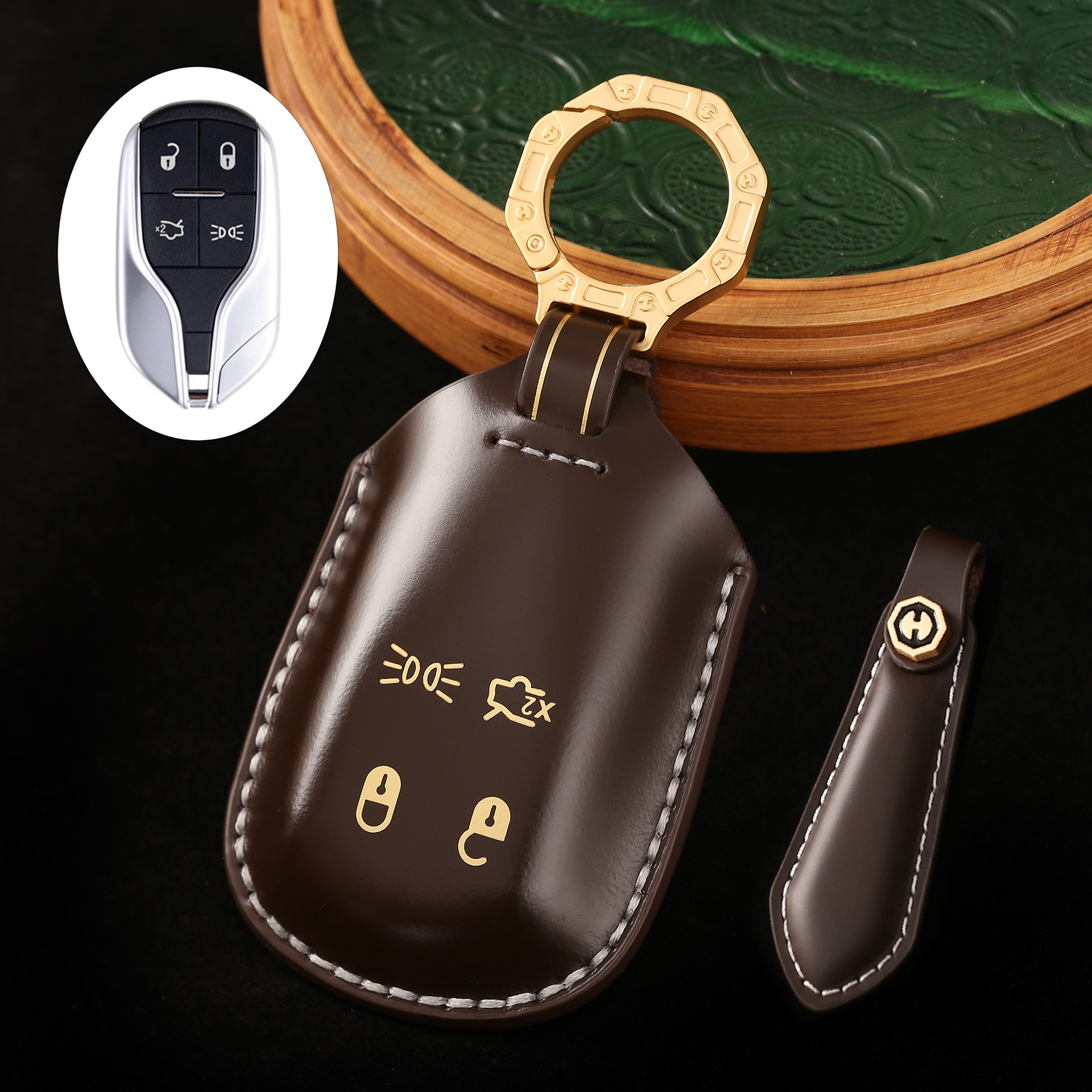 Key Fob Cover For Maserati,Cordovan Leather