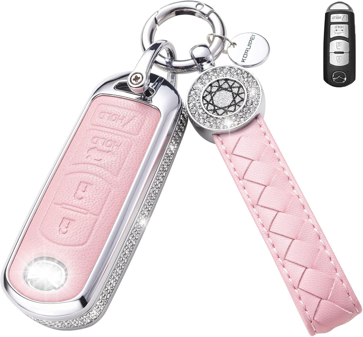 Key Fob Cover For Mazda 3 Metal-Diamond, Pink