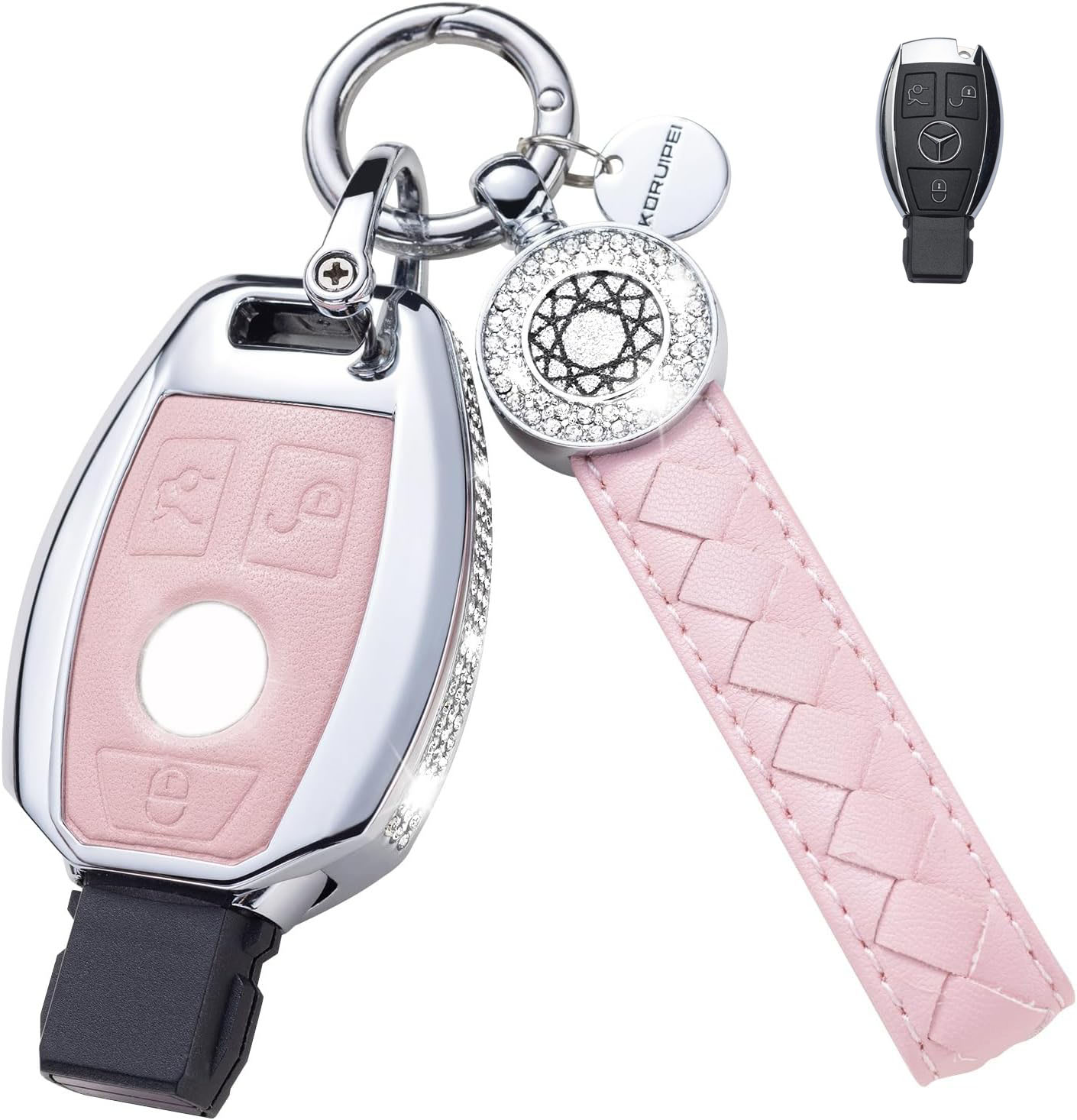 Key Fob Cover For Mercedes Metal-Diamond, Pink
