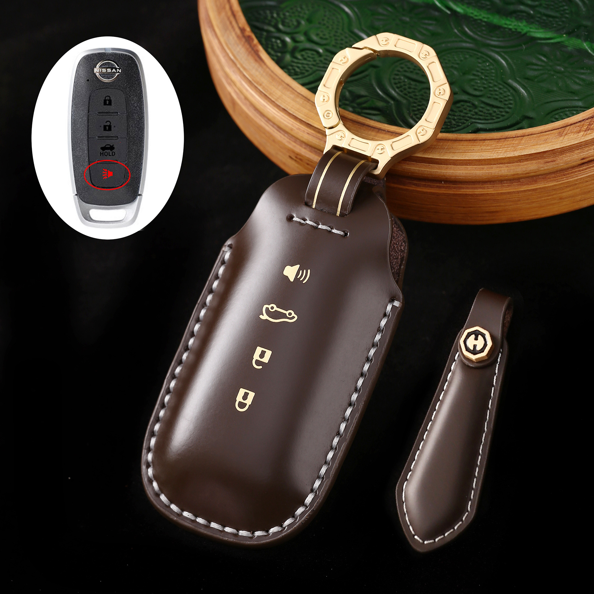 Key Fob Cover For Nissan Teana,Cordovan Leather