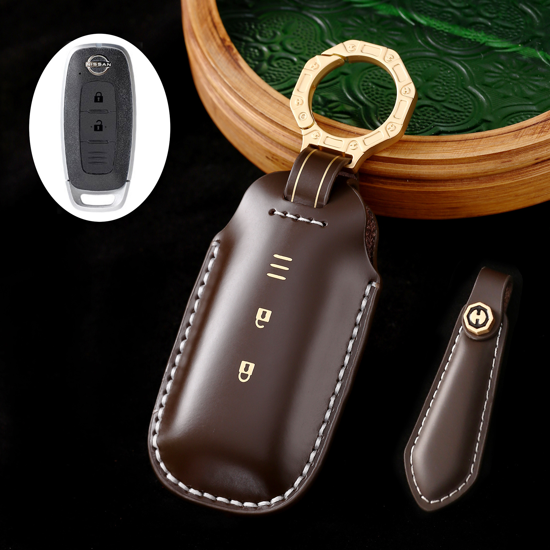 Key Fob Cover For Nissan Teana,Cordovan Leather