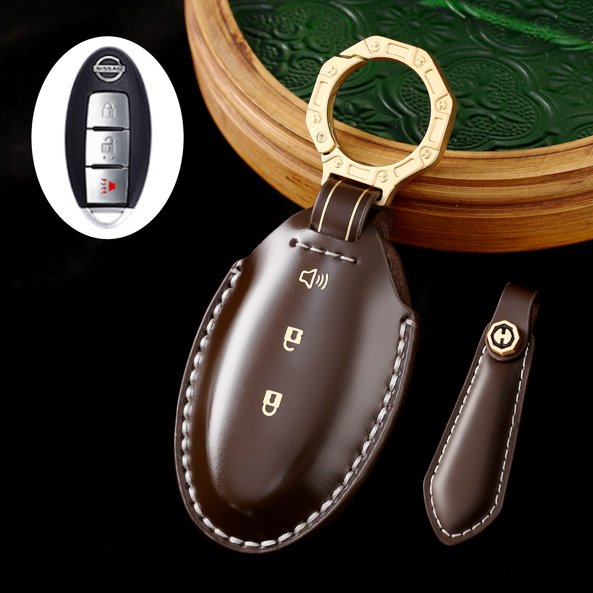 Key Fob Cover For Nissan,Cordovan Leather