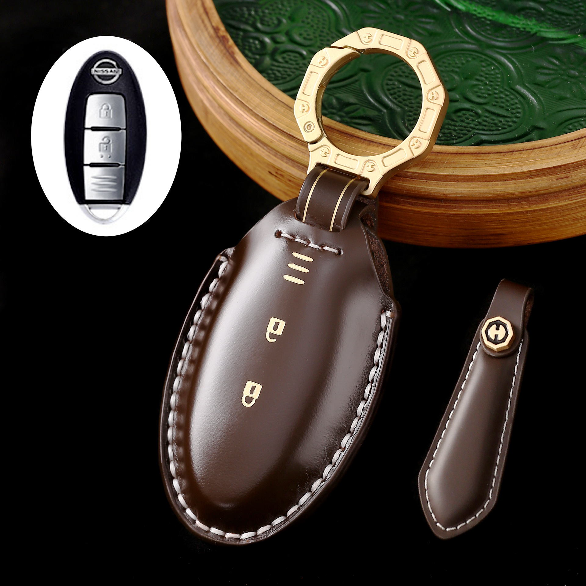 Key Fob Cover For Nissan,Cordovan Leather
