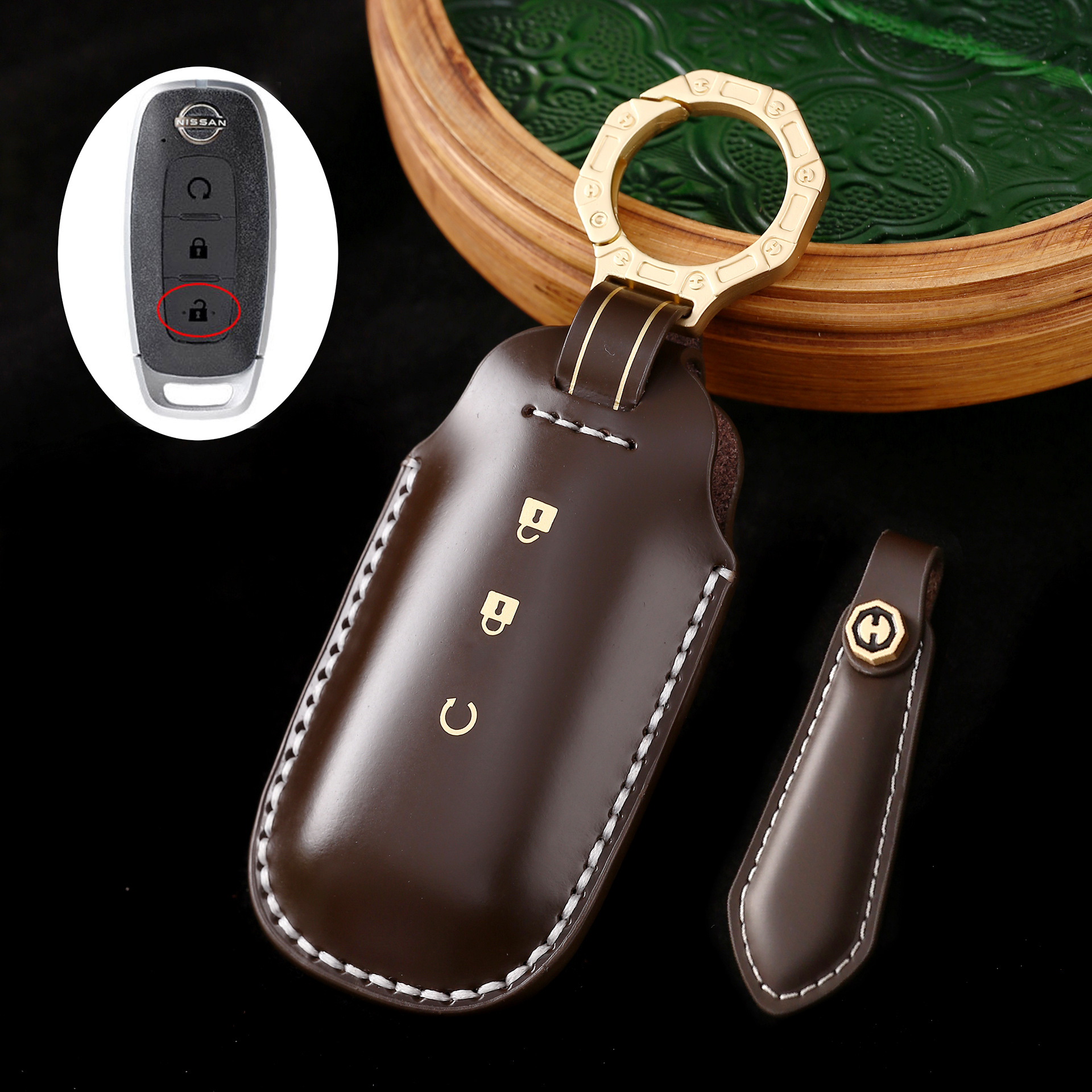 Key Fob Cover For Nissan Teana,Cordovan Leather