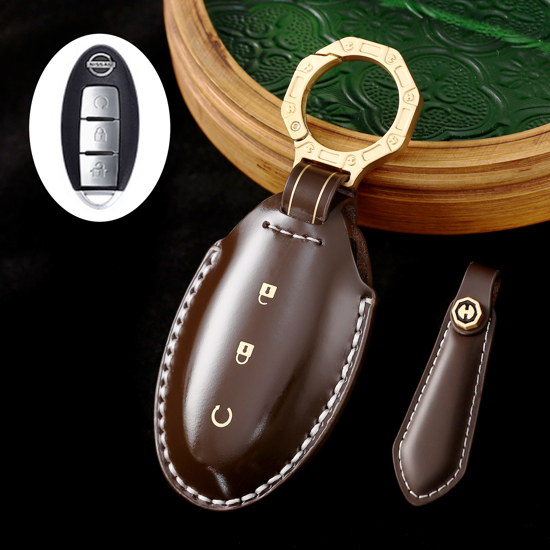 Key Fob Cover For Nissan,Cordovan Leather