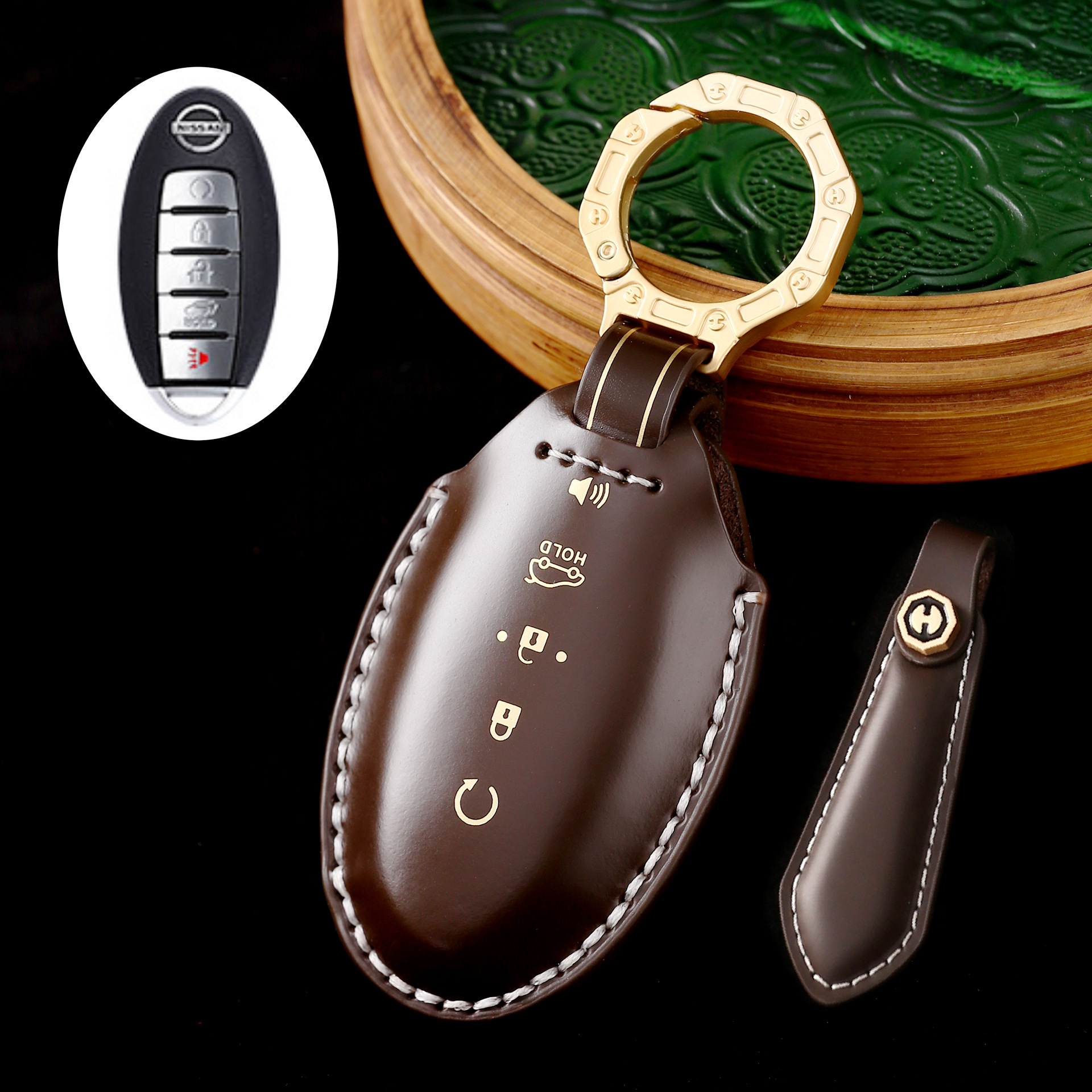 Key Fob Cover For Nissan,Cordovan Leather