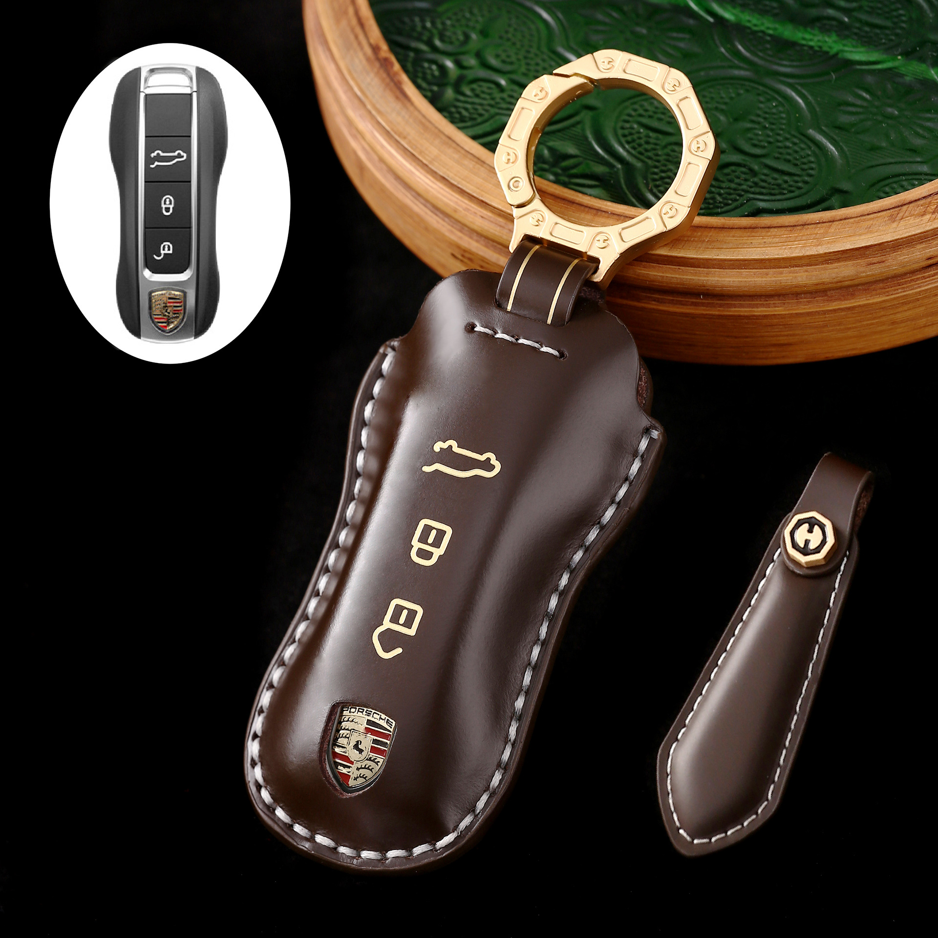 Key Fob Cover For Porsche 911,Cordovan Leather