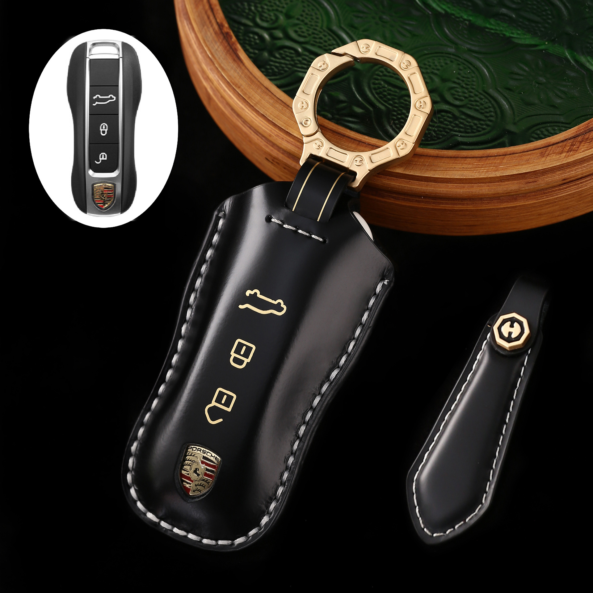 Key Fob Cover For Porsche 911,Cordovan Leather