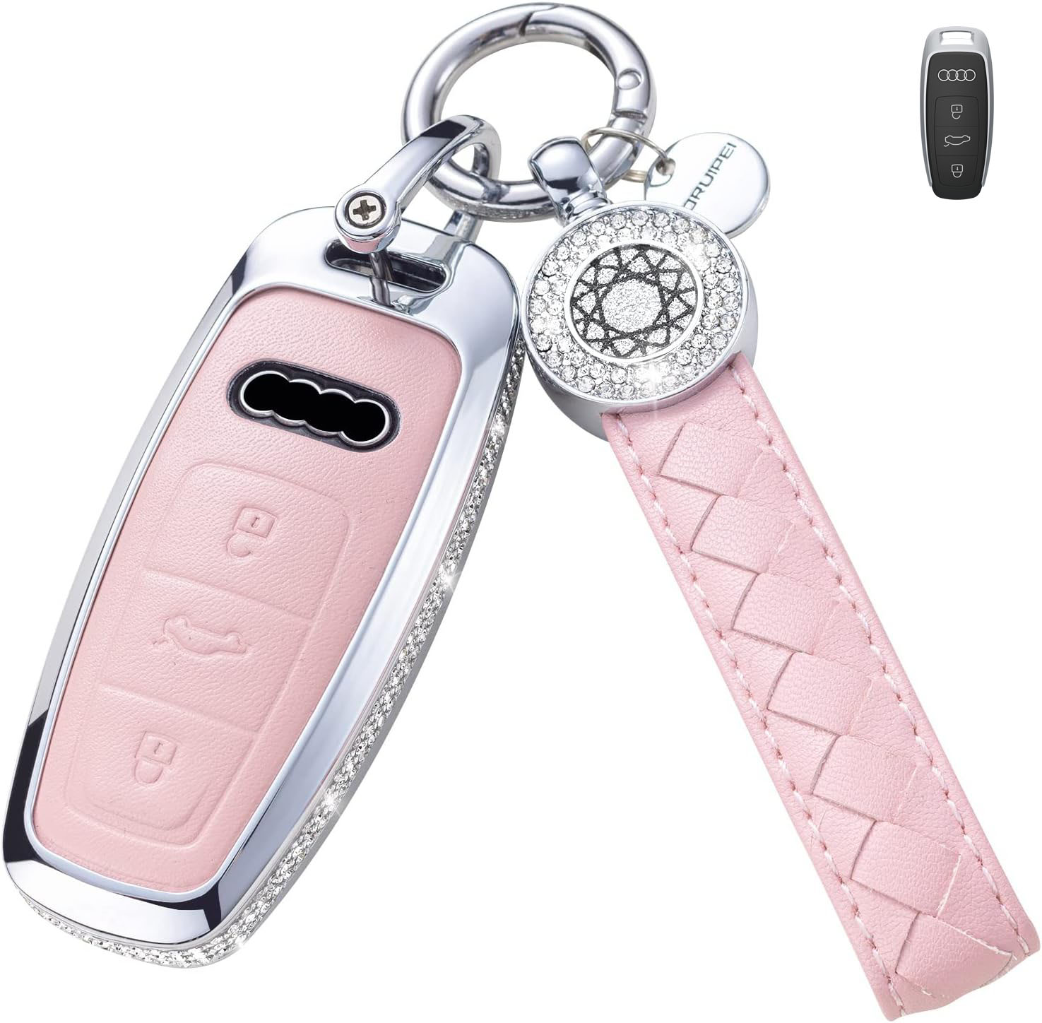 Key Fob Cover For AUDI A8 Metal-Diamond, Pink