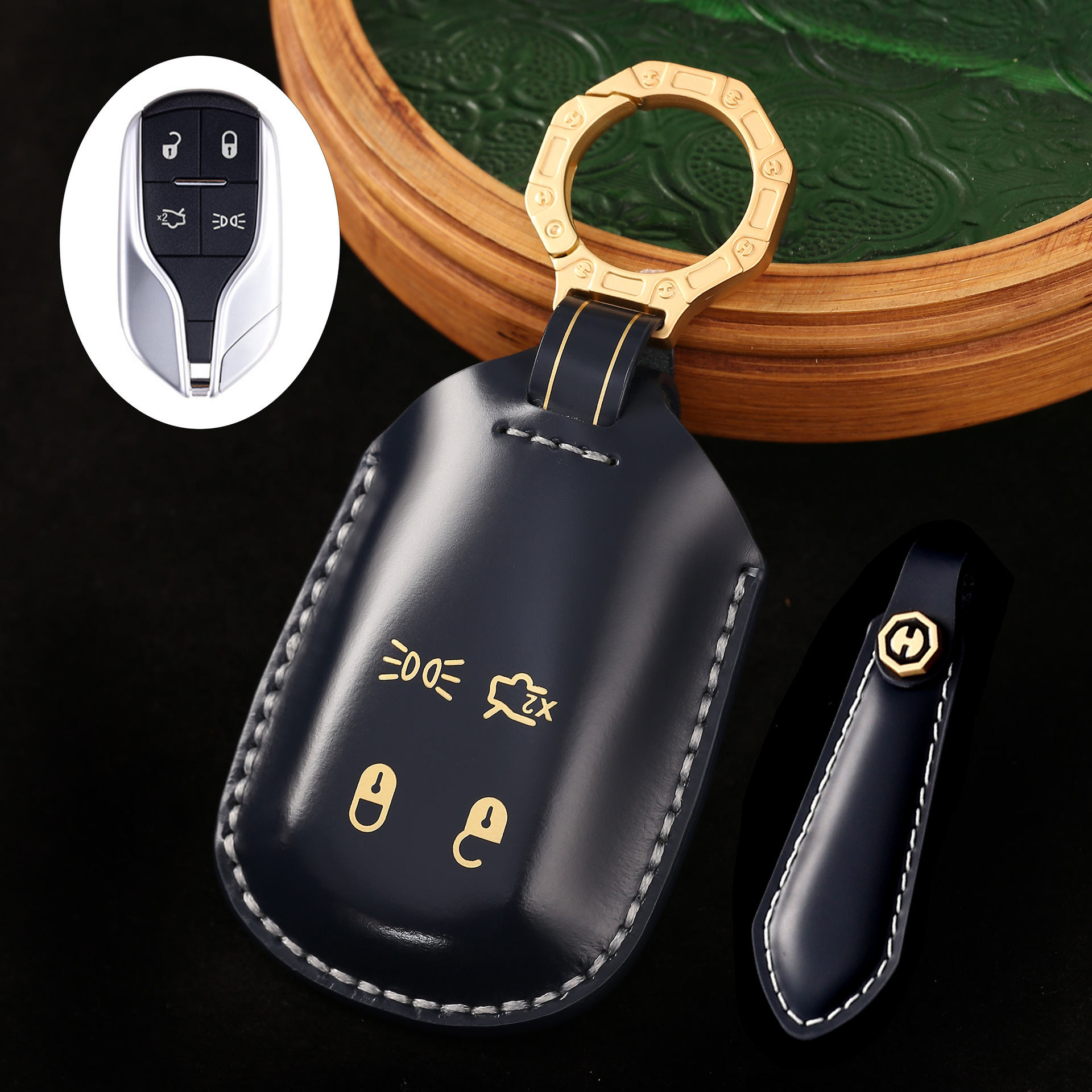 Key Fob Cover For Maserati,Cordovan Leather