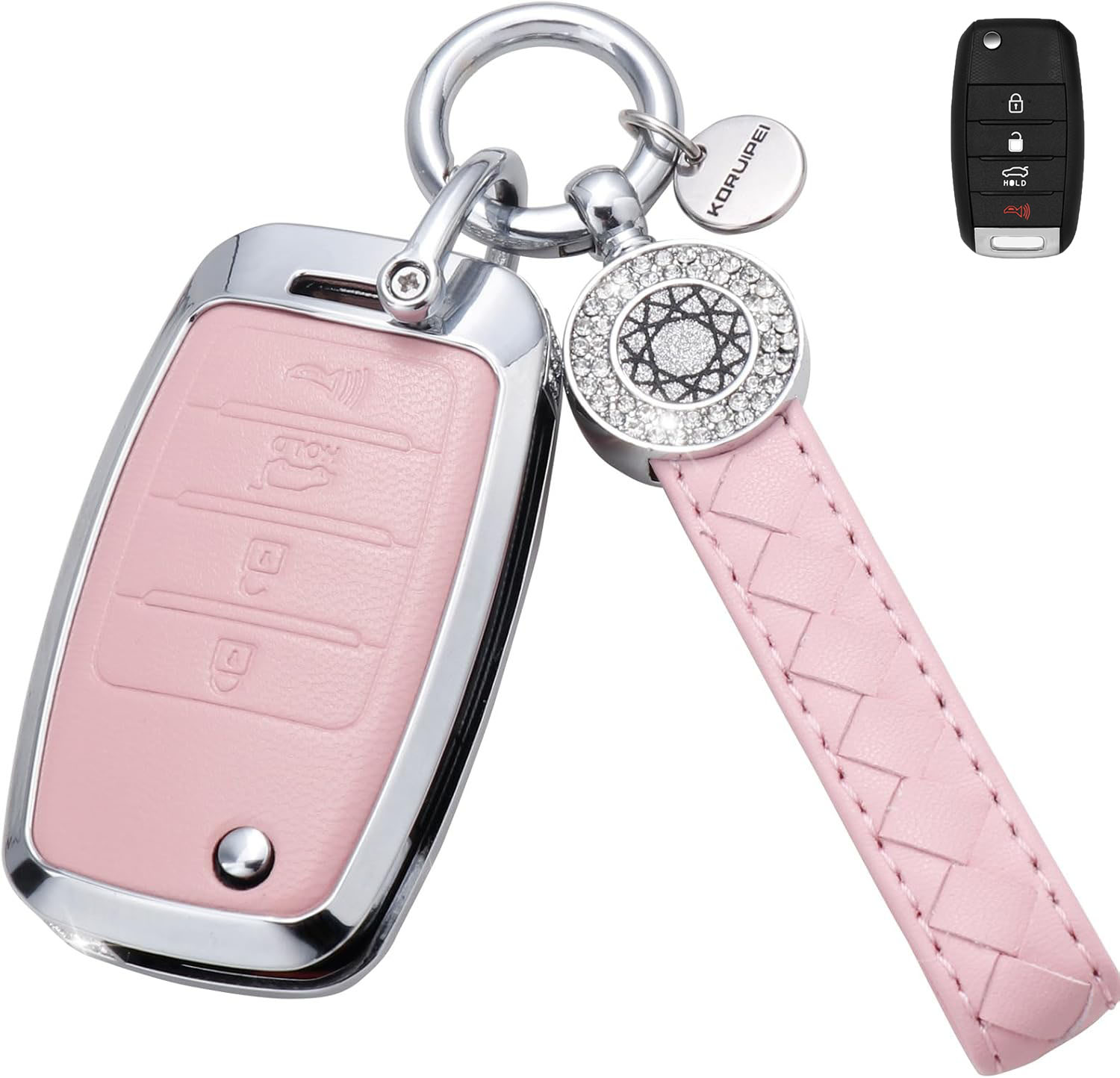 Key Fob Cover For KIA 4 Metal-Diamond, Pink