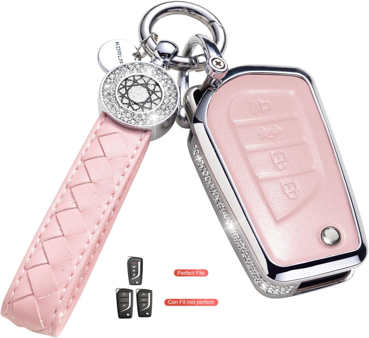 Key Fob Cover For TOYOTA RAV4 Metal-Diamond, Pink