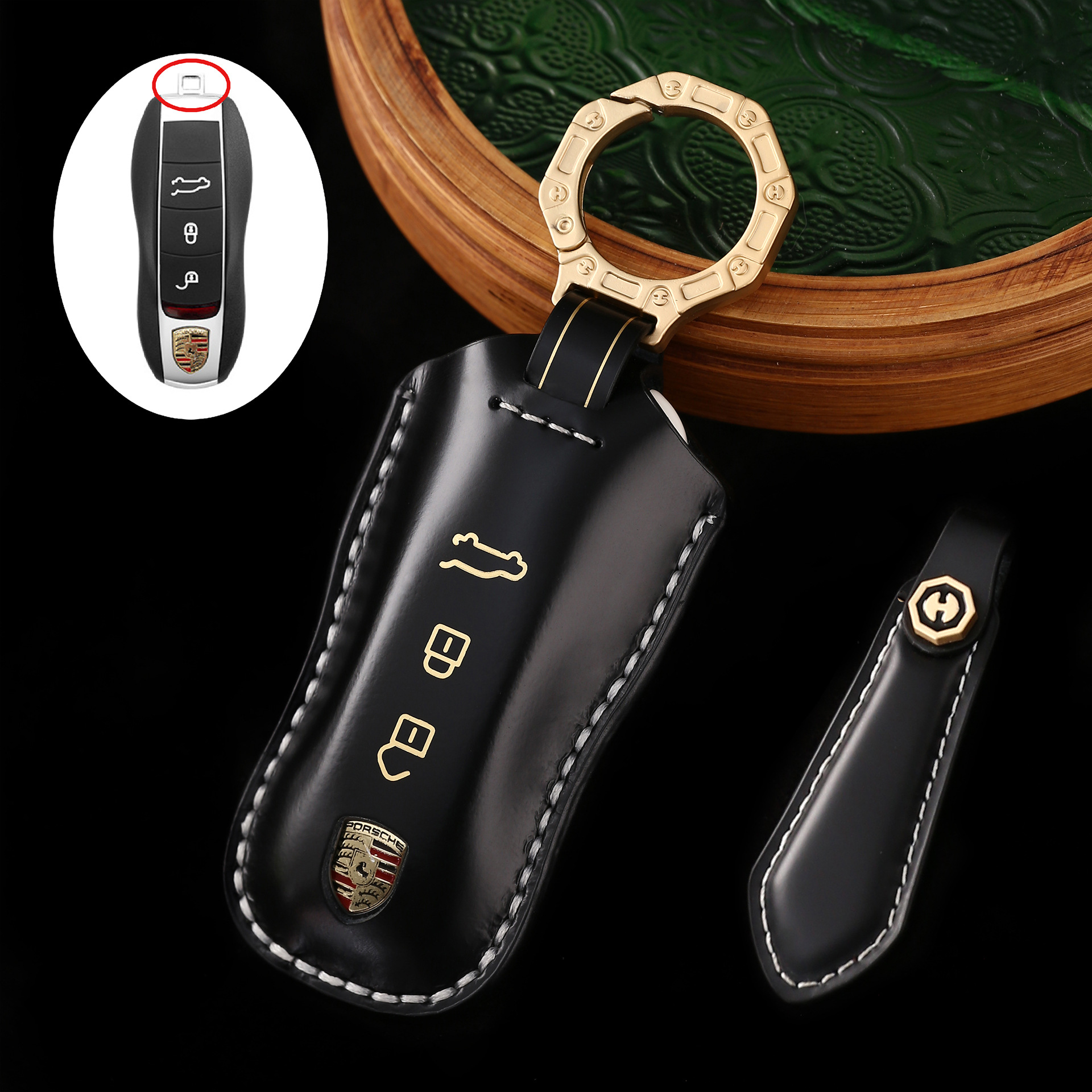 Key Fob Cover For Porsche,Cordovan Leather