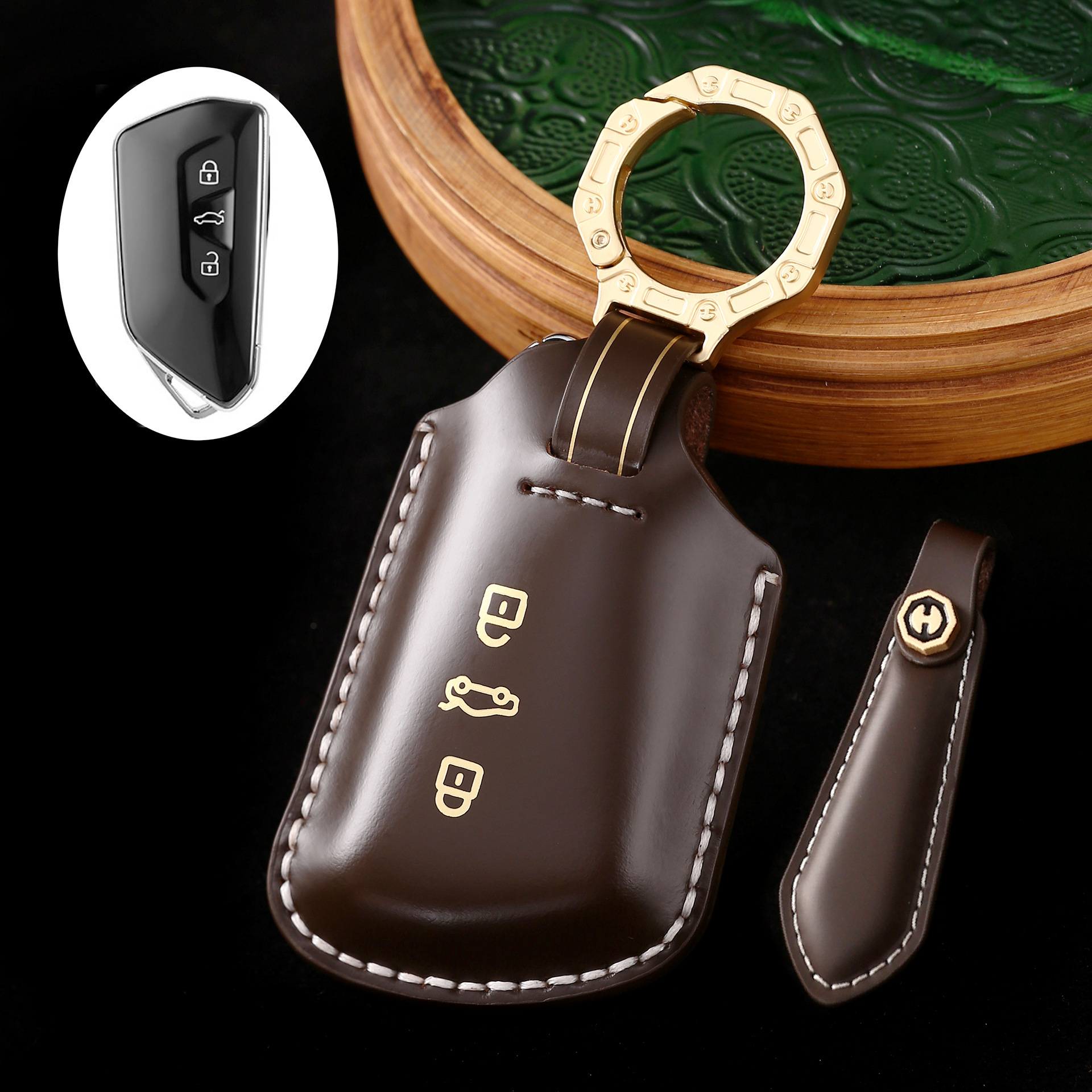 Key Fob Cover For VW ID.4,Cordovan Leather