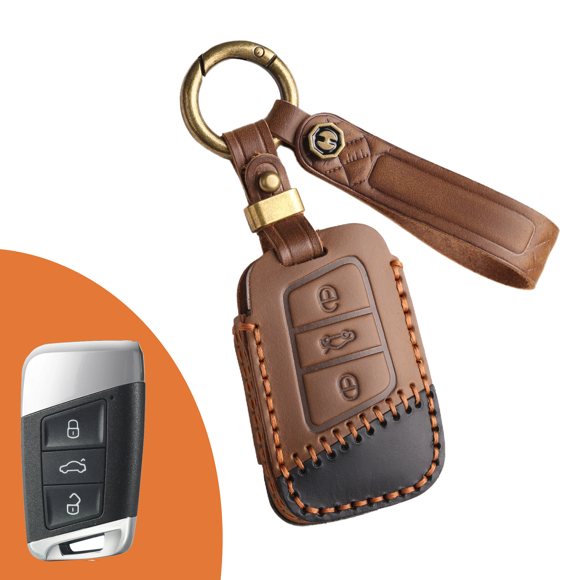 Key Fob Cover For VW Tiguan,Crazy Horse Leather