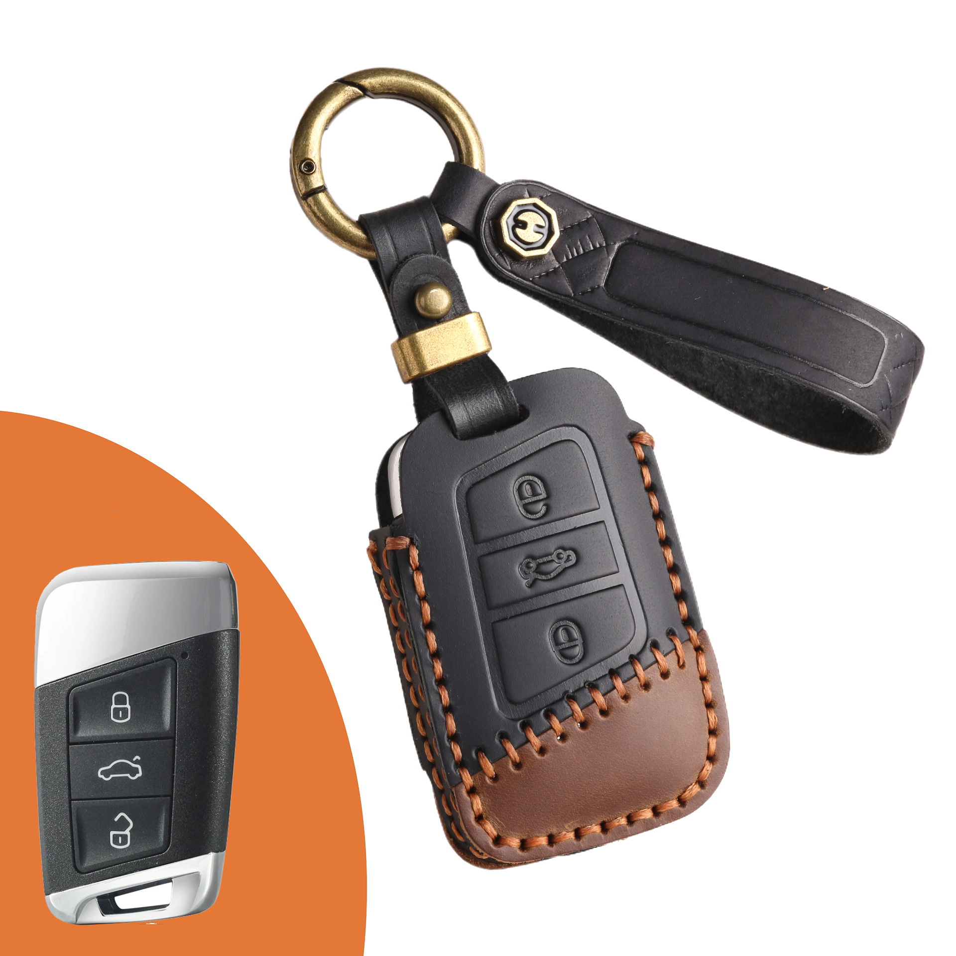 Key Fob Cover For VW Tiguan,Crazy Horse Leather