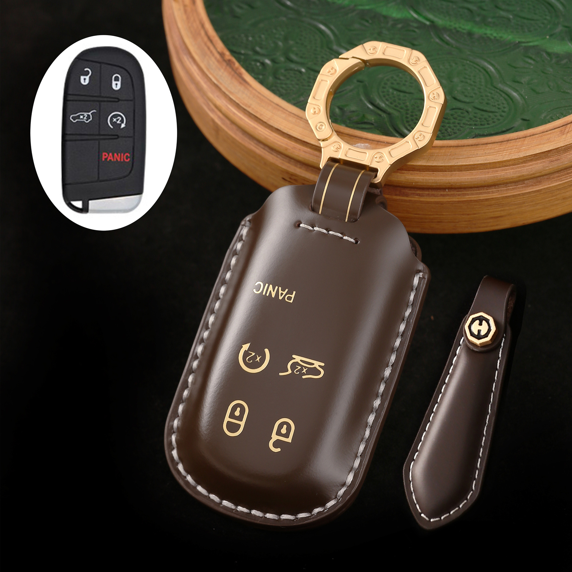 Key Fob Cover For Jeep,Cordovan Leather