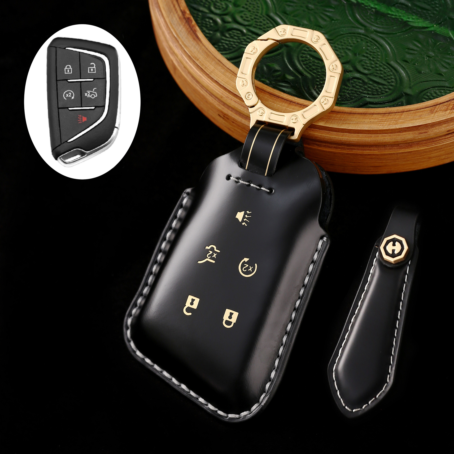 Key Fob Cover For Cadillac,Cordovan Leather