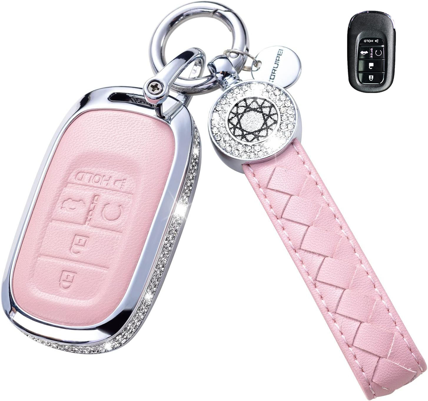 Key Fob Cover For Honda 5  Metal-Diamond, Pink