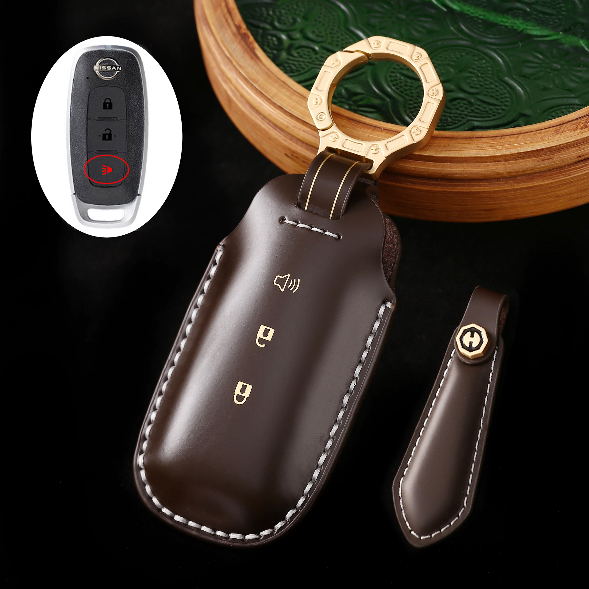 Key Fob Cover For Nissan Teana,Cordovan Leather