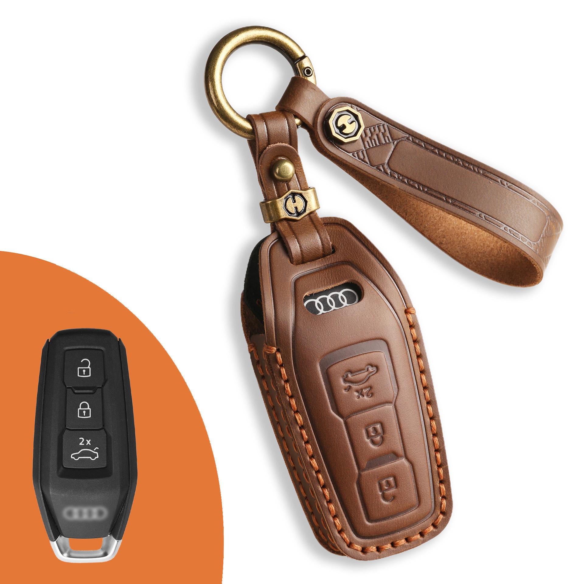 Key Fob Cover For Audi Q8,Crazy Horse Leather