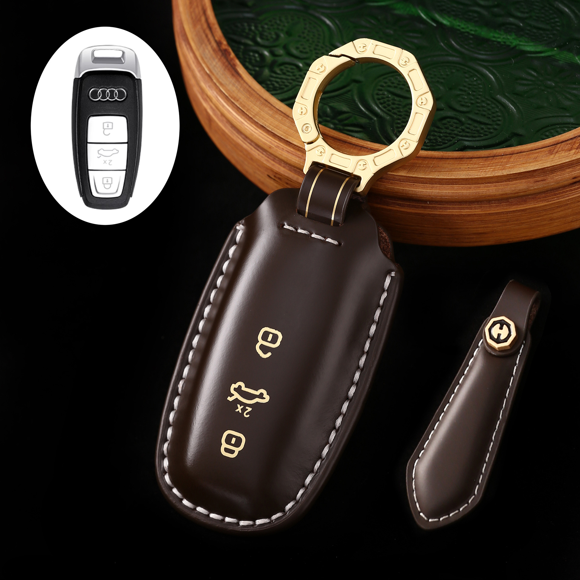 Key Fob Cover For Audi A8,Cordovan Leather