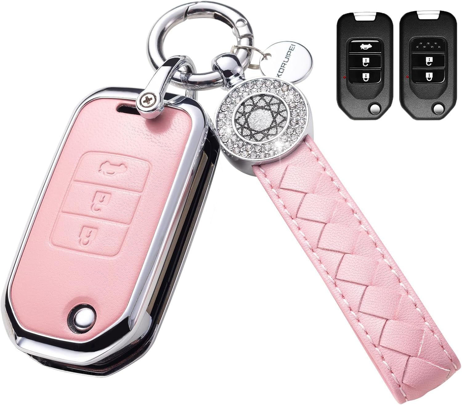 Key Fob Cover For Honda 3  Metal-Diamond, Pink